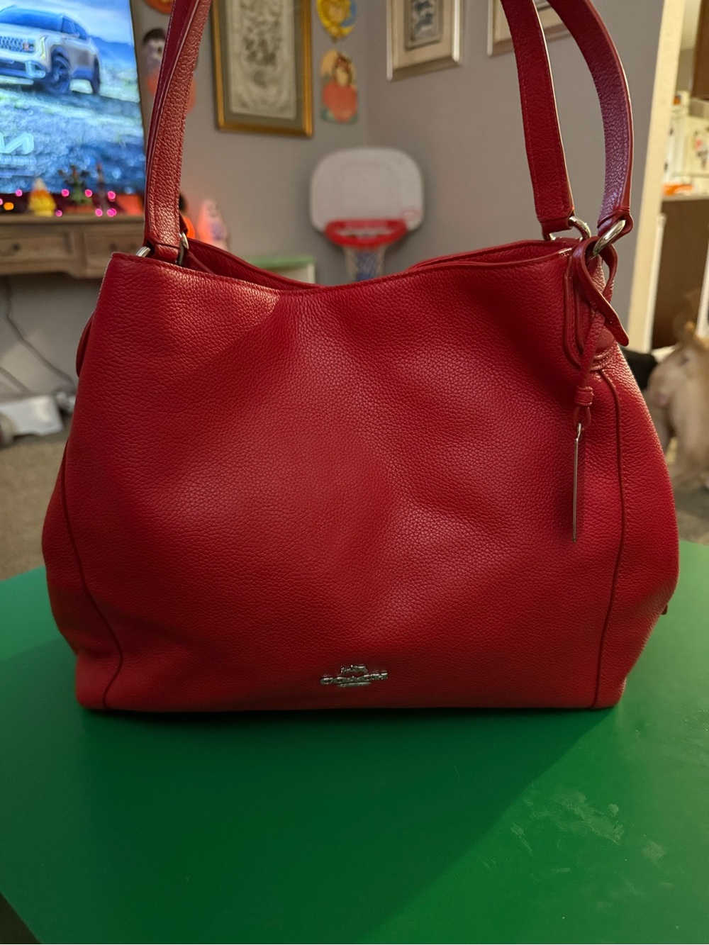 Coach Pebbled Leather Shoulder Bag in Red